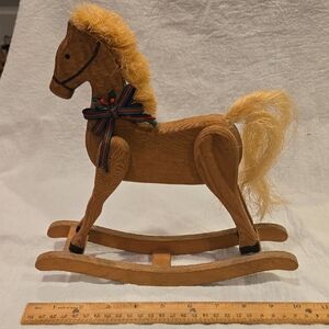 Wooden Rocking Horse Toy with Tan Mane Roped. Mid 20th Century. Uncomman